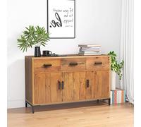 RMIHSJG Credenza in Legno Massello di Pino Riciclato con 3 Cassetti e 4 Scomparti, Mobiletto Vintage Industriale per Soggiorno o Ingresso, Struttura Robusta e Ante Pratiche, Design