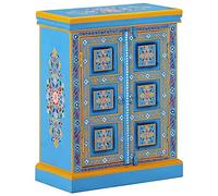RMIHSJG Credenza in legno massello Mango turchese dipinta a mano con stile retrò e dettagli decorativi, grande scomparto con ripiano e due chiavistelli, già montato, robusto legno di mango