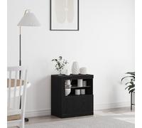 RMIHSJG Credenza moderna con luci a LED in rovere nero 60,5 x 37 x 67 cm, spazio buffet con due ante e ripiano in vetro per sala da pranzo, soggiorno, design contemporaneo