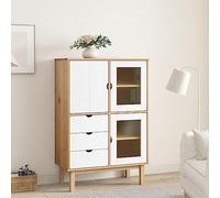 RMIHSJG Credenza OTTA in Legno di Pino Massello Marrone e Bianco 85x43x125 cm con 3 Cassetti e 3 Ante per Soggiorno, Mobile Versatile e Telaio Stabile per Conservazione Organizzata