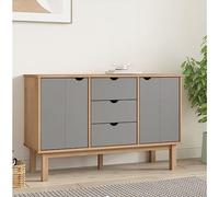RMIHSJG Credenza OTTA marrone e grigio, 113,5 x 43 x 73 cm, in legno massello di pino con 3 cassetti e 2 scomparti, spazio per mobili da soggiorno