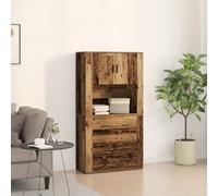 RMIHSJG Credenza rustica in legno antico, 80 x 33 x 150 cm, con cinque scomparti, tre cassetti, due ante, in legno massello