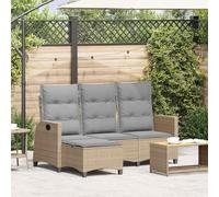 RMIHSJG Divano da giardino regolabile con funzione reclinabile a forma di L, beige, polyrattan e cuscino rimovibile, resistente alle intemperie, in rattan sintetico PE con schienale regolabile e