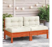 RMIHSJG Divano da giardino senza braccioli in legno di pino massello con cuscino, 2 pezzi, colore marrone cera, per terrazza e giardino, design modulare, con imbottitura per il comfort