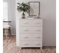 RMIHSJG HAMAR Credenza bianca, 79 x 40 x 103,5 cm, legno massello di pino con 4 cassetti, cassettiera per soggiorno e corridoio, superficie decorativa, stabile cassettiera in legno di pino