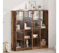 RMIHSJG Highboard 2 pezzi legno vecchio 68 x 37 x 142 cm, materiale in legno con ante in PVC trasparente e bottoni in metallo, credenza sottile per soggiorno, soluzione moderna