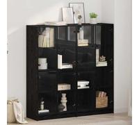 RMIHSJG Highboard 2 pezzi nero effetto rovere 68 x 37 x 142 cm credenza con ante in PVC trasparente e ripiani per soggiorno