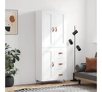 RMIHSJG Highboard bianco 69,5 x 34 x 180 cm Armadio in legno con piedini in metallo e porte pratiche per molto spazio, materiale durevole con superficie liscia, resistenza