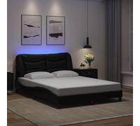 RMIHSJG Hvar - Telaio per letto a LED con testiera e porta USB, in ecopelle, colore nero, 120 x 200 cm, senza materasso, con illuminazione a LED e design ondulato per modernità