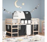 RMIHSJG Lettino a soppalco per bambini con tunnel in bianco e nero, 90 x 190 cm, in legno di pino, letto a soppalco con ringhiera di sicurezza e pratica scala per spazio di archiviazione, lettino da