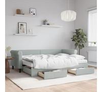 RMIHSJG Lettino allungabile con cassetti grigio chiaro 80 x 200 cm tessuto vellutato - Divano letto 2 in 1 come letto per gli ospiti con due materassi e pratico spazio per il massimo comfort