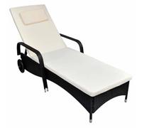 RMIHSJG Lettino prendisole con imbottitura e ruote in rattan PE nero, struttura in acciaio e cuscini idrorepellenti per terrazza e giardino, sdraio regolabile con resistenza ai raggi UV