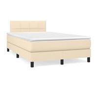 RMIHSJG Letto a molle con materasso, crema, 120 x 190 cm, in tessuto, testiera regolabile in altezza, materasso a molle insacchettate, medio, delicato sulla pelle, traspirante, durevole