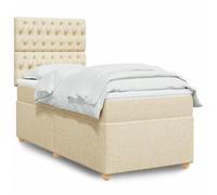 RMIHSJG Letto a molle con materasso crema, 80 x 200 cm, in tessuto, testiera regolabile in altezza, materasso a molle insacchettate, comodo cuscino, rete a doghe traspiranti per una tenuta ottimale
