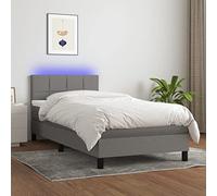 RMIHSJG Letto a molle con materasso e illuminazione a LED, grigio scuro, 90 x 200 cm, testiera regolabile in altezza, con molle insacchettate per un sonno riposante