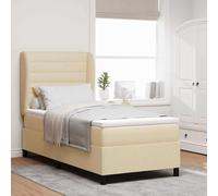 RMIHSJG Letto a molle con materasso e testiera regolabile in crema, 90 x 190 cm, tessuto moderno per camera da letto con materasso medio e topper per un comfort ottimale