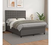 RMIHSJG Letto a molle con materasso grigio 140 x 190 cm ecopelle testiera regolabile in altezza, molle insacchettate per un sonno riposante, materiale durevole, supporto medio rigido,