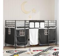 RMIHSJG Letto a soppalco con tende per bambini, telaio in metallo 99,5 x 200 cm, nero, 4 tende, stabile e salvaspazio, design moderno, spazio creativo per il gioco manuale,