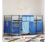 RMIHSJG Letto a soppalco per bambini con tende, colore nero, blu, set di 4 telai in metallo, struttura per letto loft con spazio di archiviazione e ritiro