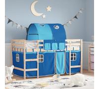 RMIHSJG Letto a soppalco per bambini con tunnel blu, 90 x 190 cm, in legno massello di pino, letto singolo con ringhiera di sicurezza e pratica scaletta per ottimizzare lo spazio e divertirsi, letto a