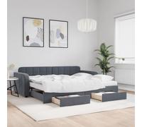 RMIHSJG Letto giornaliero allungabile con cassetti grigio scuro 90 x 200 cm in velluto, divano letto 2 in 1 come letto e divano con due materassi in schiuma, pratico letto per gli ospiti con spazio di