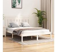 RMIHSJG Letto in legno massello bianco, 135 x 190 cm, con testiera e telaio robusto per un buon comfort durante il sonno, 4FT6 Double Size, struttura solida e mobili decorativi per la camera da letto