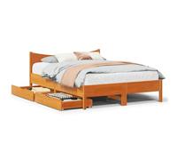 RMIHSJG Letto in legno massello con cassetti, marrone cera, 120 x 200 cm, rete a doghe in pino e due ampi cassetti sotto il letto per un supporto ottimale e spazio di archiviazione