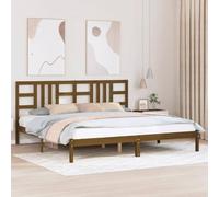 RMIHSJG Letto in legno massello di pino 200 x 200 cm, marrone miele con testiera e doghe in compensato per un comfort ottimale e una lunga durata, design rustico, telaio del letto senza