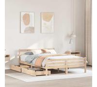 RMIHSJG Letto in legno massello senza materasso 140 x 200 cm in legno di pino con rete a doghe e due cassetti, struttura stabile per un sonno riposante, design rustico con pratico spazio di