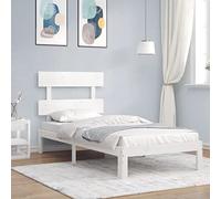 RMIHSJG Letto in legno massello senza materasso bianco 100 x 200 cm in legno di pino con testiera e doghe in compensato per un sonno riposante e un supporto stabile, materiale naturale robusto