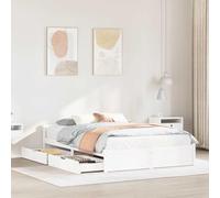 RMIHSJG Letto in legno massello, senza materasso, bianco, 140 x 200 cm, con rete a doghe e testiera, struttura stabile con due cassetti per lo spazio di archiviazione, struttura in legno di pino