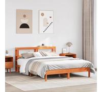 RMIHSJG Letto in legno massello senza materasso, marrone cera, 140 x 200 cm, con rete a doghe e testiera, struttura stabile per un sonno riposante, design rustico in solido