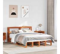 RMIHSJG Letto in legno massello senza materasso, marrone cera, 160 x 200 cm, con rete a doghe e testiera, struttura stabile per un sonno riposante, struttura in legno di pino durevole