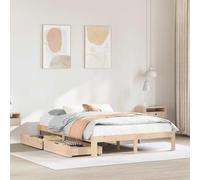 RMIHSJG Letto in legno massiccio con cassetti, 140 x 200 cm, rete a doghe in legno e due ampi cassetti sotto il letto per uno spazio ottimale