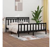 RMIHSJG Letto in legno massiccio di pino nero, 200 x 200 cm, con testiera e rete a doghe per un buon comfort durante il sonno, struttura in legno di pino massiccio con effetto rustico, 1 pezzo