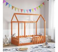 RMIHSJG Letto per bambini in pino 70 x 140 cm in marrone cera con telaio basso e guide di sicurezza - Letto stabile in legno con tetto aperto Design