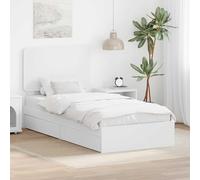 RMIHSJG Letto portaoggetti con testiera in bianco, 90 x 200 cm, in legno con pratici cassetti per riporre lo spazio e facile da montare, design moderno per funzionalità