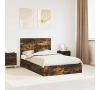 RMIHSJG Letto portaoggetti in rovere affumicato, 120 x 190 cm, in legno con rete a doghe e cassetti integrati per riporre in modo intelligente e rifugio organizzato, moderno