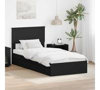 RMIHSJG Letto portaoggetti nero, 100 x 200 cm, in legno con cassetti, struttura moderna con spazio di archiviazione intelligente e design minimalista per un'organizzazione ottimale
