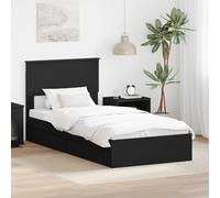 RMIHSJG Letto portaoggetti nero 90 x 190 cm in legno con rete a piattaforma e cassetti, moderno letto con spazio funzionale e design minimalista