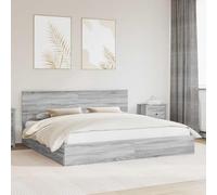 RMIHSJG Letto portaoggetti Sonoma grigio 200 x 200 cm in legno con doghe e cassetti - Moderno letto per camera da letto per riporre in modo intelligente e minimalista