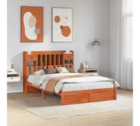 RMIHSJG Libreria moderna struttura letto 2 pezzi marrone cera 200 x 140 cm letto piattaforma con rete a doghe e ripiani in legno massello di pino per un design elegante camera da letto