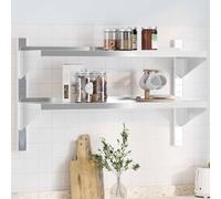 RMIHSJG Mensola Muro 2 Ripiani Argento Acciaio Inossidabile 100x30x60cm con Bordi Rialzati e Supporti Triangolari per Soggiorno Camera da Letto Cucina Garage Lavanderia Ripostiglio