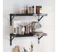 RMIHSJG Mensole a Muro 2 Pezzi 50x23,5x3 cm Nero Acciaio Inossidabile Robuste per Soggiorno e Camera da Letto, Scaffali da Parete Multifunzionali Facili da Installare con Accessori