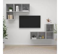 RMIHSJG Mobile TV a Parete 4 pz Grigio Cemento in Truciolato con supporto regolabile e scaffali organizzativi per sistemi audio e accessori tecnologici, design moderno e compatto