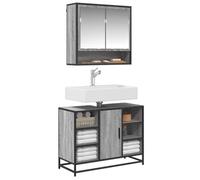 RMIHSJG Mobiletto lavabo grigio Sonoma 80 x 33 x 60 cm in legno con struttura in metallo, design retrò, pratica piastra superiore con apertura per il bacino, stabile spazio per il bagno,
