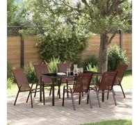 RMIHSJG Moderno set da giardino 7 pezzi in marrone e nero con braccioli resistenti ai raggi UV ed ergonomici per un'atmosfera da pranzo elegante all'aperto