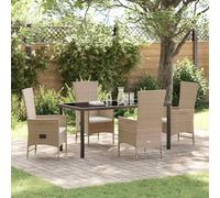 RMIHSJG Moderno set da giardino da 5 pezzi con cuscino beige in resistente rattan sintetico e piano in vetro di sicurezza per terrazza, struttura in acciaio stabile e regolabile