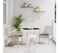 RMIHSJG Moderno set da pranzo da giardino, 3 pezzi, grigio chiaro, in rattan sintetico, con tavolo da pranzo e sedie per terrazze, esterni, materiale resistente ai raggi UV e piano in vetro temperato