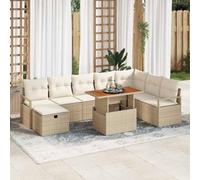 RMIHSJG Moderno set di divani da giardino 9 pezzi beige polyrattan con legno di acacia per terrazza lounge Questo elegante divano da esterno comprende 9 pezzi: quattro posti, panchina, poltrona,